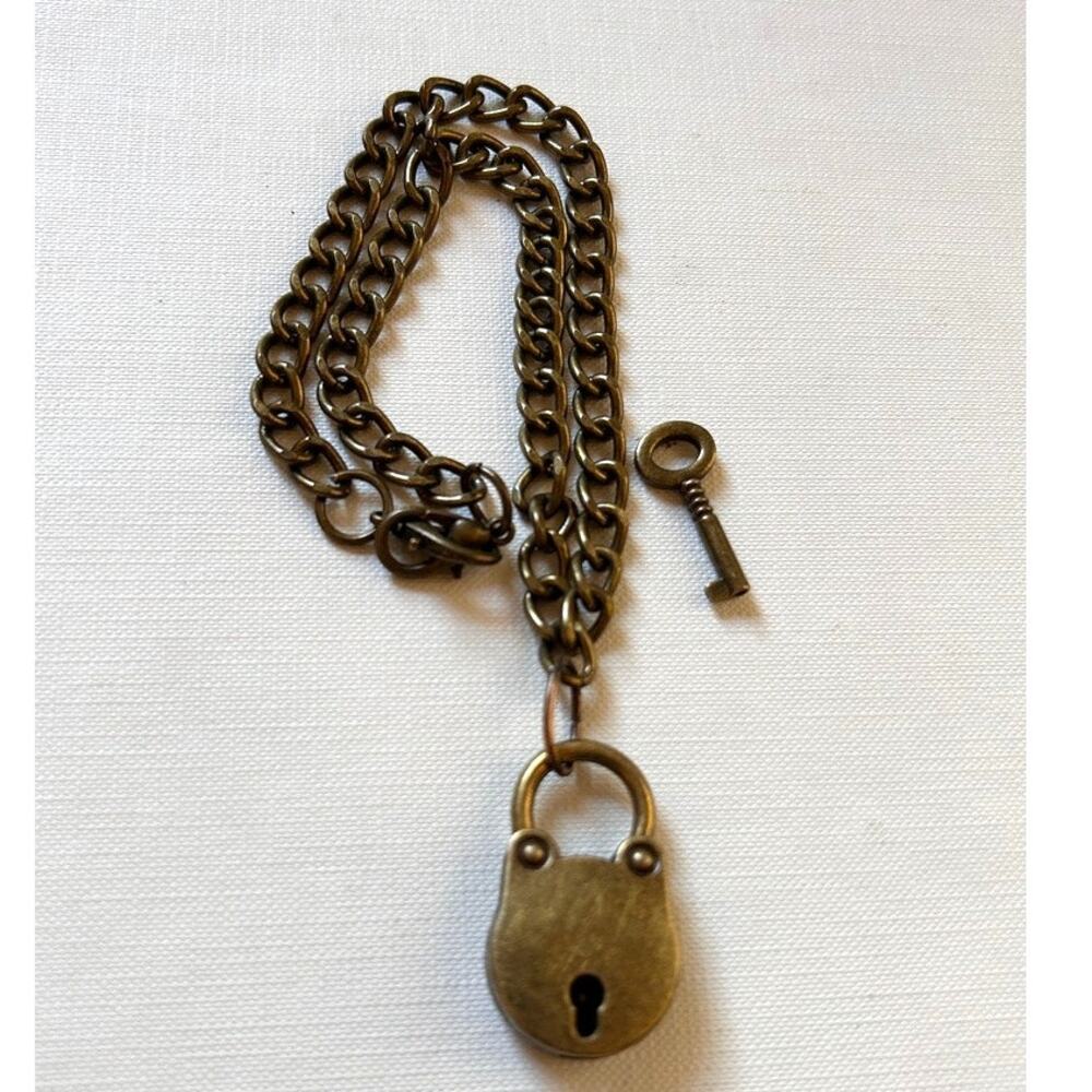 Steampunk Padlock & Key Necklace - OOAK Antique Bronze Industrial Curb Chain